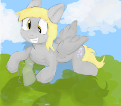 Size: 2759x2429 | Tagged: artist needed, safe, imported from derpibooru, derpy hooves, cute, derpabetes, envelope, mouth hold, sky background, solo