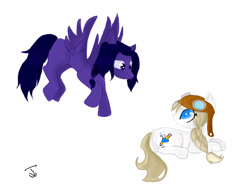 Size: 1600x1200 | Tagged: safe, artist:blackmell, imported from derpibooru, oc, oc only, earth pony, pegasus, pony, duo, earth pony oc, flying, looking at each other, looking at someone, looking up, lying down, pegasus oc, prone, simple background, spread wings, tail, white background, wings