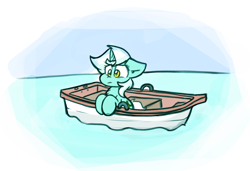 Size: 2342x1606 | Tagged: safe, artist:zutcha, imported from derpibooru, lyra heartstrings, pony, unicorn, boat, castaway, concerned, female, floppy ears, horn, looking down, mare, outdoors, sad, solo, water