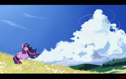 Size: 2000x1252 | Tagged: safe, artist:thelunarmoon, imported from derpibooru, twilight sparkle, pony, unicorn, day, female, field, horn, large butt, mare, outdoors, scenery, solo, unicorn twilight, windswept mane