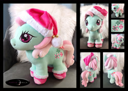 Size: 5280x3748 | Tagged: safe, artist:purplenebulastudios, imported from derpibooru, minty, pony, christmas, female, filly, foal, g3, hat, holiday, irl, photo, plushie, santa hat, solo