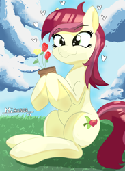 Size: 4842x6630 | Tagged: safe, artist:miranda_17, imported from derpibooru, roseluck, earth pony, pony, cute, digital art, female, flower, looking at you, rose, solo