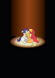 Size: 1920x2715 | Tagged: safe, artist:alexdti, imported from derpibooru, applejack, big macintosh, rarity, pony, comic:how we met, comic:how we met (italian), bed, colt big macintosh, crying, female, filly, filly applejack, filly rarity, male, sad, younger