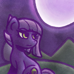 Size: 1000x1000 | Tagged: safe, artist:rosa ushiromiya, imported from derpibooru, limestone pie, earth pony, pony, female, mare, moon, night, sitting, solo