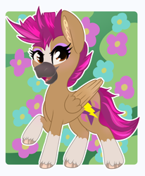 Size: 2392x2896 | Tagged: safe, artist:annuthecatgirl, imported from derpibooru, oc, oc:magenta jewels, pegasus, coat markings, eyeshadow, makeup, muzzle markings, raised hoof, socks (coat markings), solo, stripe marking, unshorn fetlocks