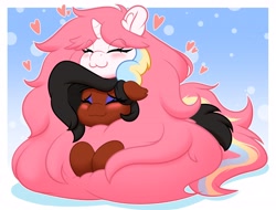 Size: 4096x3118 | Tagged: safe, artist:tatemil, imported from derpibooru, oc, oc:lux, oc:nekonin, :3, blushing, cuddling, female, fluffy, male