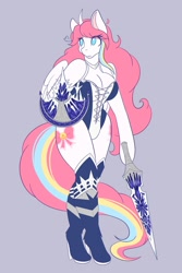 Size: 1365x2048 | Tagged: safe, artist:mscolorsplash, imported from derpibooru, oc, oc:nekonin, alicorn, arm hooves, armor, boots, breasts, busty boy, clothes, crossover, femboy, high heel boots, high heels, intersex, leotard, male, monster hunter, monster hunter world, shield, shoes, sword, weapon