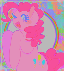 Size: 1100x1226 | Tagged: safe, artist:wormybait, imported from derpibooru, pinkie pie, earth pony, pony, cute, female, mare, one eye closed, open mouth, open smile, rearing, smiling, solo, wink