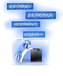 Size: 1000x1200 | Tagged: safe, artist:hewhoerasesmost, imported from derpibooru, dj pon-3, octavia melody, vinyl scratch, earth pony, unicorn, comic:beethoven virus, comic, female, horn, lesbian, scratchtavia, shipping, speech bubble