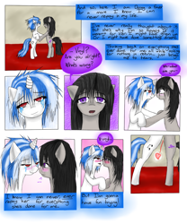 Size: 1000x1200 | Tagged: safe, artist:hewhoerasesmost, imported from derpibooru, dj pon-3, octavia melody, vinyl scratch, earth pony, unicorn, comic:beethoven virus, comic, female, horn, lesbian, scratchtavia, shipping, speech bubble