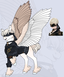 Size: 1280x1536 | Tagged: safe, artist:malinraf1615, imported from derpibooru, human, pegasus, pony, blindfold, clothes, nier: automata, ponified, solo