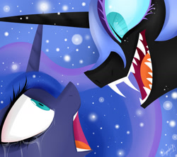 Size: 1700x1500 | Tagged: safe, artist:dragonfoxgirl, imported from derpibooru, nightmare moon, princess luna, pony, crying, dr jekyll and mr hyde, duality, duo