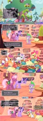 Size: 1280x3593 | Tagged: safe, edit, edited screencap, imported from derpibooru, screencap, apple bloom, cheerilee, scootaloo, spike, sweetie belle, twilight sparkle, dragon, earth pony, pegasus, unicorn, animation error, golden oaks library, horn, vulgar