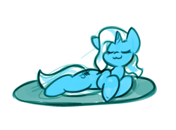 Size: 1083x803 | Tagged: safe, artist:zutcha, imported from derpibooru, trixie, pony, unicorn, :3, cute, diatrixes, eyes closed, female, horn, lying down, mare, on side, simple background, sketch, smiling, solo, white background