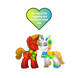 Size: 720x720 | Tagged: safe, imported from derpibooru, oc, oc:ankhfiresky, oc:morphonia, alicorn, changeling, pony, pony town, hearts and hooves day, love, moon, sun