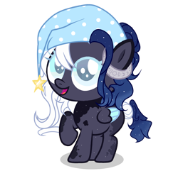 Size: 2274x2193 | Tagged: safe, artist:be_yourself, artist:cosmosloghy, imported from derpibooru, oc, oc only, oc:moony nightly, pegasus, pony, baby, baby pony, blind, colored eyelashes, colored wings, cute, female, gradient mane, gradient tail, hat, high res, horns, looking up, nightcap, open mouth, open smile, pegasus oc, planet ponies, ponified, raised hoof, simple background, smiling, solo, solo female, space ponies, tail, transparent background, wings