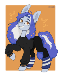 Size: 2029x2560 | Tagged: safe, artist:crashbrush, imported from derpibooru, oc, oc only, earth pony, pony, clothes, commission, ear fluff, female, gaiters, high res, looking up, mare, raised hoof, simple background, smiling, solo, stars, two toned mane