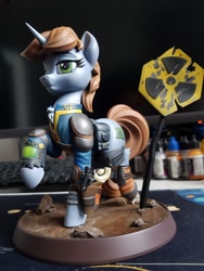 Size: 960x1280 | Tagged: safe, artist:chyvak, artist:draconis taaldis, imported from derpibooru, oc, oc:littlepip, unicorn, fallout equestria, figure, figurine, horn, irl, photo, pipbuck, road sign