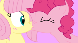 Size: 900x500 | Tagged: safe, artist:jadeharmony, imported from derpibooru, fluttershy, pinkie pie, earth pony, pegasus, pony, base used, blushing, cute, daaaaaaaaaaaw, diapinkes, duo, eyes closed, female, flutterpie, kiss on the lips, kissing, lesbian, mare, shipping, shyabetes, surprise kiss