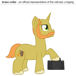 Size: 2000x2000 | Tagged: safe, artist:mariculture, oc, oc only, oc:brass collar, pony, unicorn, balding, beard, briefcase, facial hair, horn, male, simple background, solo, stallion, text, transparent background, unshorn fetlocks