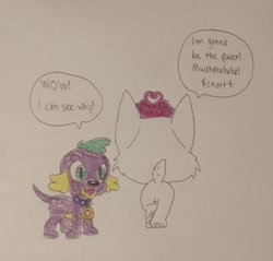 Size: 1966x1879 | Tagged: safe, anonymous artist, derpibooru exclusive, imported from derpibooru, spike, dog, equestria girls, 2025, amazed, beautiful, beautisexy, butt, cute, duo, duo male and female, female, impressed, male, open mouth, paw patrol, pretty, sexy, simple background, surprised, sweetie, traditional art, white background