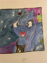 Size: 3024x4032 | Tagged: safe, artist:celestialflare, derpibooru exclusive, imported from derpibooru, princess luna, alicorn, pony, jewelry, looking at you, open mouth, open smile, regalia, smiling, solo