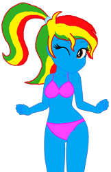 Size: 1280x1971 | Tagged: safe, artist:shieldwingarmorofgod, artist:yaya54320bases, imported from derpibooru, oc, oc only, oc:royal strength, equestria girls, belly, belly button, bikini, blue skin, clothes, female, midriff, ponytail, simple background, solo, swimsuit, transparent background