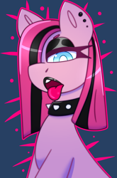 Size: 2131x3220 | Tagged: safe, artist:askhypnoswirl, imported from derpibooru, pinkie pie, earth pony, pony, choker, eyeshadow, goth, lidded eyes, lipstick, looking at you, makeup, solo, spiked choker, tongue out