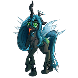 Size: 4000x4000 | Tagged: safe, artist:witchtaunter, imported from derpibooru, queen chrysalis, changeling, changeling queen, crown, female, jewelry, open mouth, raised hoof, regalia, simple background, solo, tongue out, transparent background