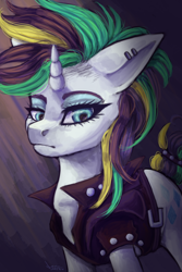 Size: 2000x3000 | Tagged: safe, artist:ognevitsa, imported from derpibooru, rarity, pony, unicorn, it isn't the mane thing about you, alternate hairstyle, female, horn, mare, my little pony, punk, raripunk, solo