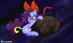 Size: 3264x1956 | Tagged: safe, artist:juniverse, imported from derpibooru, oc, oc:juniverse, earth pony, asteroid, colored, cute, female, holding on, playing, ribbon, solo, space, space pony, stars, universe daughter