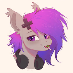 Size: 3000x3000 | Tagged: safe, artist:imalou, imported from derpibooru, oc, oc only, oc:afternight, bat pony, pony, bust, candy, female, food, lollipop, looking at you, mare, portrait, simple background, solo