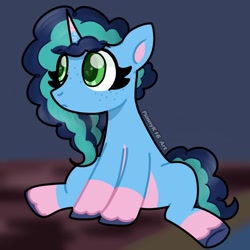 Size: 750x750 | Tagged: safe, alternate version, artist:funnyk16, imported from derpibooru, pony, unicorn, female, g5, horn, mare, misty brightdawn, sitting, solo