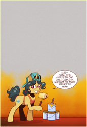 Size: 2200x3200 | Tagged: safe, artist:saturdaymorningproj, imported from derpibooru, fresh coat, pony, unicorn, dialogue, female, grin, hoof hold, horn, mare, paint bucket, paint roller, smiling, solo, speech bubble, talking to viewer