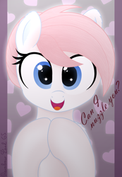 Size: 2788x4032 | Tagged: safe, artist:rainbowšpekgs, imported from derpibooru, nurse redheart, earth pony, pony, :d, bronybait, cute, dialogue, female, happy, heart, heartabetes, looking at you, mare, nuzzling, open mouth, open smile, smiling