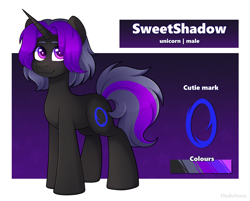 Size: 4076x3272 | Tagged: safe, artist:madelinne, imported from derpibooru, oc, oc only, oc:sweet shadow, pony, unicorn, horn, looking at you, male, reference sheet, solo, stallion