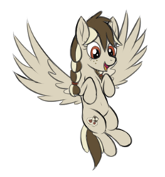 Size: 463x498 | Tagged: safe, artist:wapamario63, imported from twibooru, oc, oc only, oc:cookie cream, pegasus, pony, female, flying, image, mare, png, simple background, solo, white background