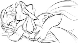 Size: 1280x715 | Tagged: safe, artist:sweethd, imported from derpibooru, applejack, rainbow dash, appledash, applejack's hat, cowboy hat, female, females only, hat, kissing, lesbian, monochrome, shipping, sketch