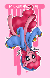 Size: 766x1200 | Tagged: artist needed, safe, imported from derpibooru, pinkie pie, clothes, female, hoodie, solo, upside down