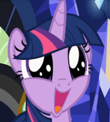 Size: 226x252 | Tagged: safe, imported from twibooru, screencap, twilight sparkle, alicorn, pony, animated, big eyes, eye shimmer, female, gif, happy, image, mare, smiling, solo, twilight's castle