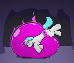 Size: 900x765 | Tagged: safe, artist:defilerzero, imported from derpibooru, oc, oc only, oc:minty candy, pony, unicorn, blushing, bondage, cave, encasement, horn, magic, sequence, slime, solo, story included