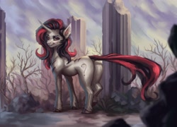 Size: 3800x2733 | Tagged: safe, artist:bultico, imported from derpibooru, oc, oc only, pony, unicorn, butt, curved horn, horn, not blackjack, plot, scenery, unshorn fetlocks