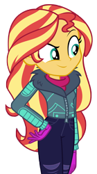 Size: 4933x8813 | Tagged: safe, artist:andoanimalia, imported from derpibooru, sunset shimmer, human, equestria girls, 2d, clothes, female, hand on hip, simple background, smiling, smirk, solo, transparent background, winter outfit