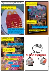 Size: 534x771 | Tagged: safe, imported from derpibooru, close enough, comic, mcdonald's, mcdonald's happy meal toys, meme, merchandise, toy