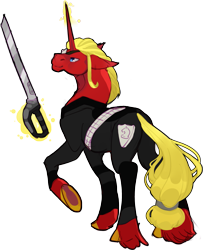 Size: 1549x1905 | Tagged: safe, artist:sitaart, imported from derpibooru, oc, oc only, oc:steel prism, unicorn, clothes, horn, male, stallion, sword, trekkies, uniform, weapon