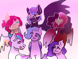 Size: 3130x2393 | Tagged: safe, artist:earth.loser, imported from derpibooru, commander hurricane, flash magnus, pipp petals, private pansy, queen haven, zipp storm, ghost, pegasus, undead, female, g5, generations, male, princess, queen, royal family, royal legion, royal sisters (g5), siblings, sisters, spirit, trio, trio female, trio male