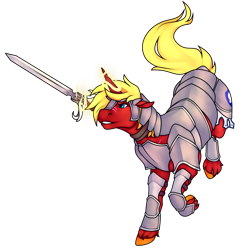 Size: 1200x1253 | Tagged: safe, artist:waxraven, imported from derpibooru, oc, oc only, oc:steel prism, unicorn, ponyfinder, armor, dungeons and dragons, horn, male, pen and paper rpg, rpg, stallion, weapon