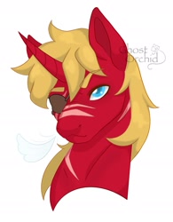 Size: 1507x1928 | Tagged: artist needed, safe, imported from derpibooru, oc, oc only, oc:steel prism, unicorn, bust, eyepatch, horn, looking at you, male, scar, scared, stallion