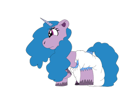 Size: 1461x1080 | Tagged: safe, imported from derpibooru, izzy moonbow, pony, unicorn, diaper, digital art, female, g5, horn, mare, non-baby in diaper, png, side view, simple background, solo, transparent background