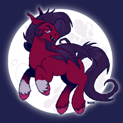 Size: 1430x1430 | Tagged: safe, artist:beyhr, imported from derpibooru, oc, oc only, bat pony, pony, bat pony oc, bat wings, coat markings, colored hooves, eyebrows, fangs, hooves, male, male oc, moon, socks (coat markings), solo, unshorn fetlocks, wings